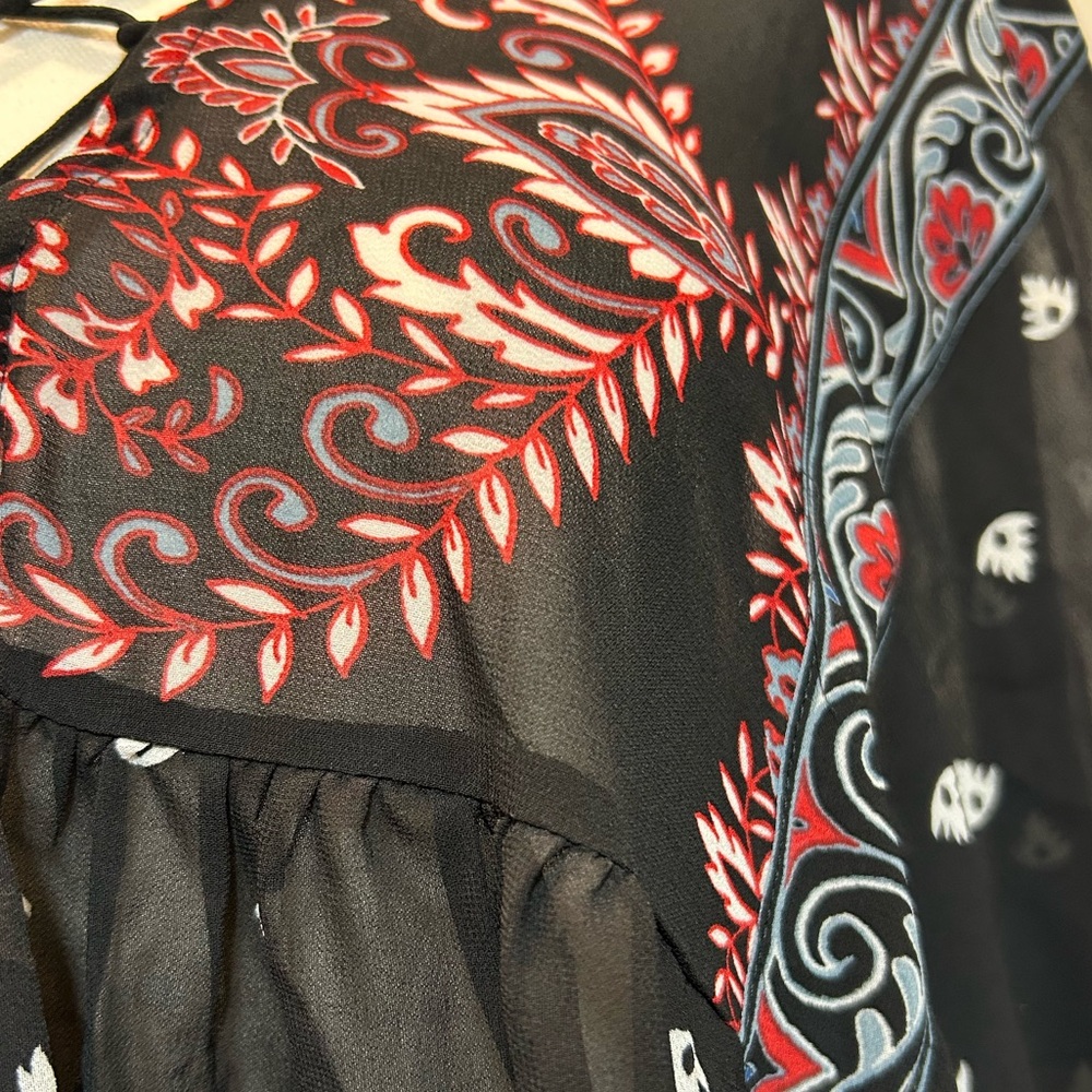 Fever Boho Top Wide Width Sleeves Colorful Simple Pattern V-Neck Ties Size XL - Picture 4 of 12